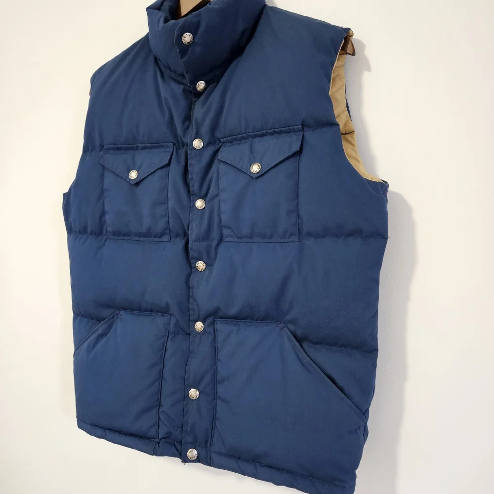Vintage The North Face Goose Down Puffer Jacket Vest Brown Label Blue 70s Size M